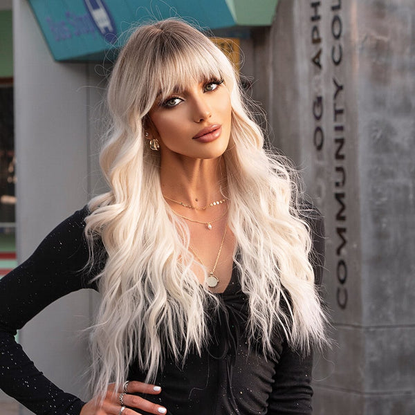 Platinum Blonde Wig with Fringe Features Benefits