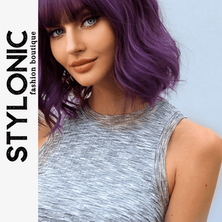 Stylonic Fashion Boutique Synthetic Wig Medium Purple Wig with Bangs Medium Purple Wig with Bangs - Stylonic Wigs