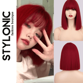 Stylonic Fashion Boutique Synthetic Wig Red Bob With Fringe Wigs - Red Bob With Fringe - Stylonic Fashion Boutique