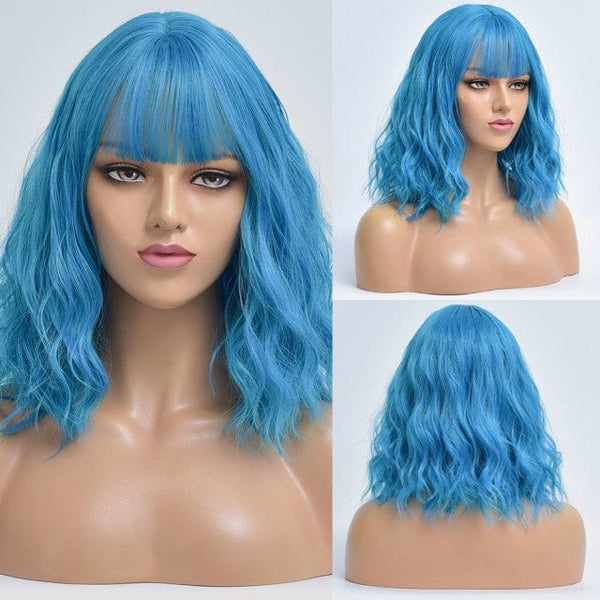 Stylonic Fashion Boutique Synthetic Wig Short Blue Wig with Bangs Short Blue Wig with Bangs - Stylonic Fashion Boutique