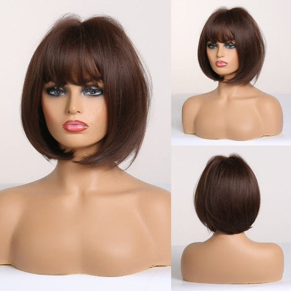 Stylonic Fashion Boutique Synthetic Wig Short Brown Bob Wig Short Brown Bob Wig - Stylonic