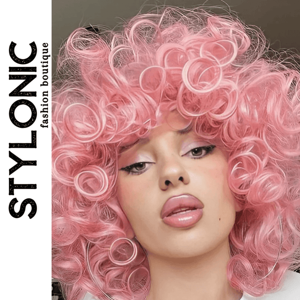 Stylonic Fashion Boutique WL1103-1 Short Pink Kinky Curly Afro Wig