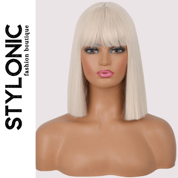 Stylonic Fashion Boutique Synthetic Wig Short Platinum Blonde Wig with Bangs Short Platinum Blonde Wig with Bangs - Stylonic Wigs