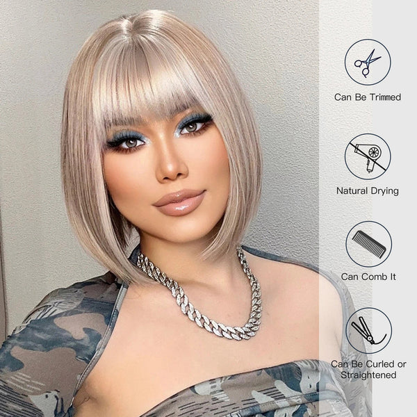 Stylonic Fashion Boutique Synthetic Wig Short Platinum Blonde Wig with Bangs Short Platinum Blonde Wig with Bangs - Stylonic Wigs