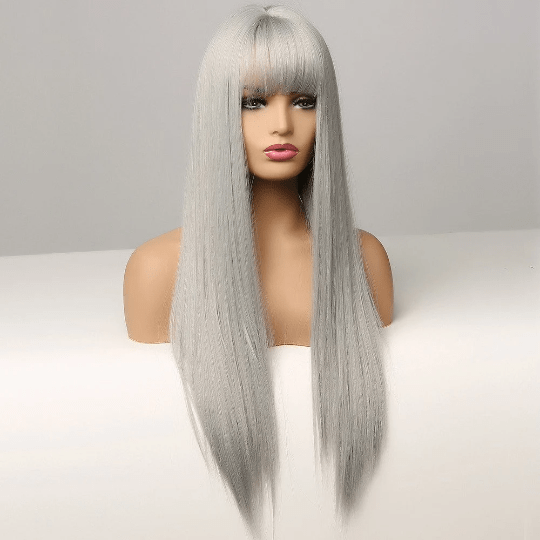 Stylonic Fashion Boutique Synthetic Wig Silver Wig with Bangs Silver Wig with Bangs - Stylonic Fashion Boutique