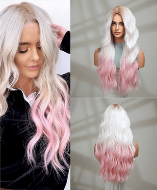 Stylonic Fashion Boutique Synthetic Wig White Pink Wig Synthetic Wavy Wig White Pink Wig Synthetic Wavy Wig - Stylonic Wigs