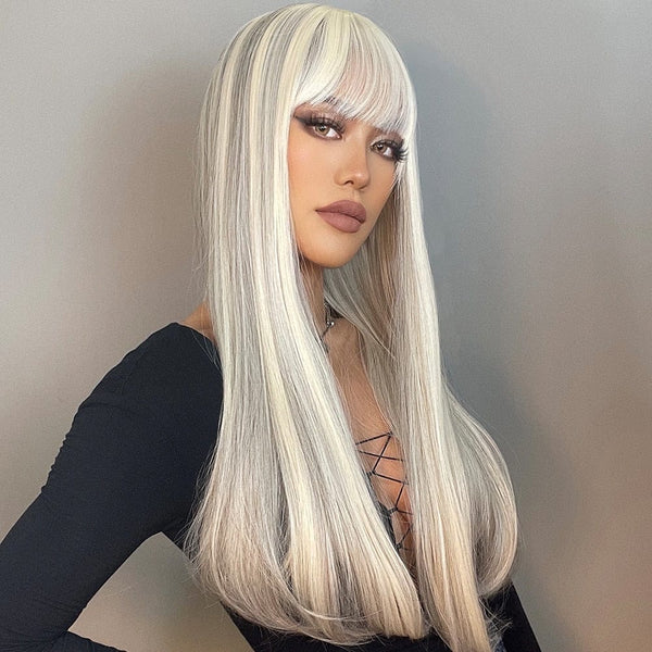 Stylonic Fashion Boutique Synthetic Wig White Wig with Bangs White Wig with Bangs - Stylonic Fashion Boutique