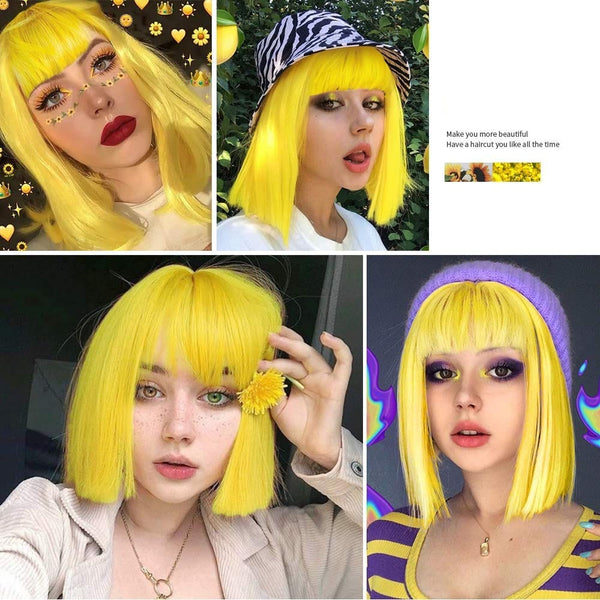 Stylonic Fashion Boutique Synthetic Wig Yellow Bob Wig Wigs - Yellow Bob Wig | Yellow Wigs | Stylonic Fashion Boutique