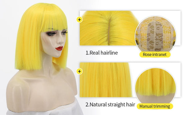 Stylonic Fashion Boutique Synthetic Wig Yellow Bob Wig Wigs - Yellow Bob Wig | Yellow Wigs | Stylonic Fashion Boutique